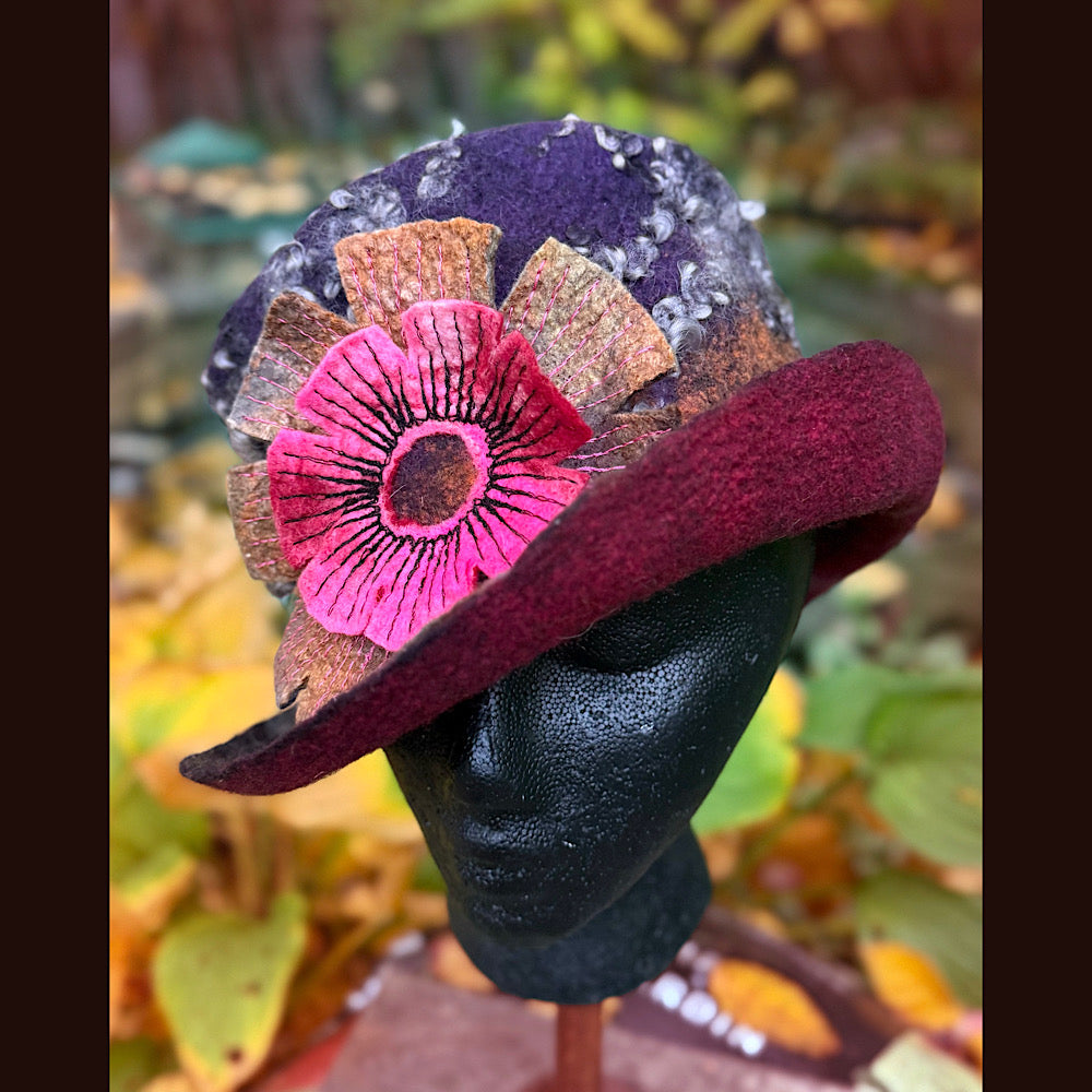 OOAK Handmade wool Felted hat 23.5” medium