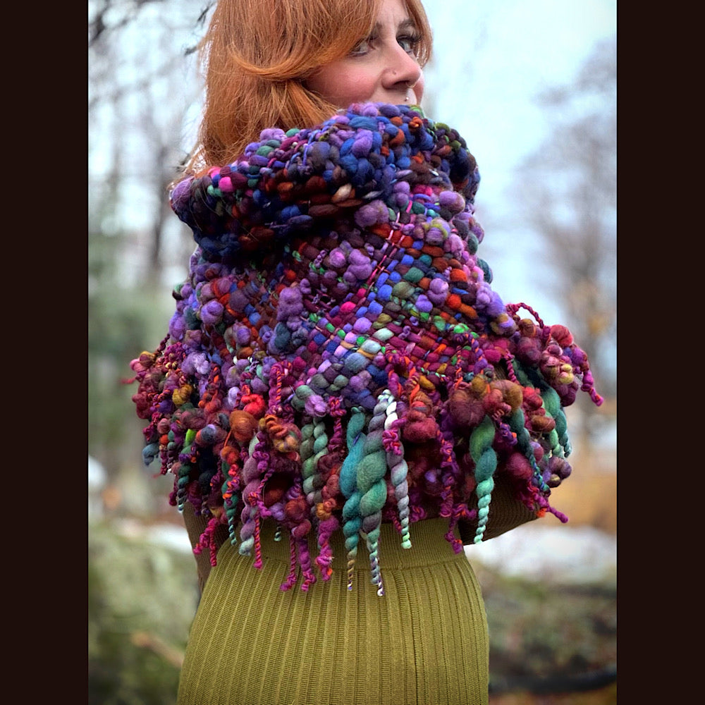 Handmade wool Woven Scarf shawlette 19” X 18”