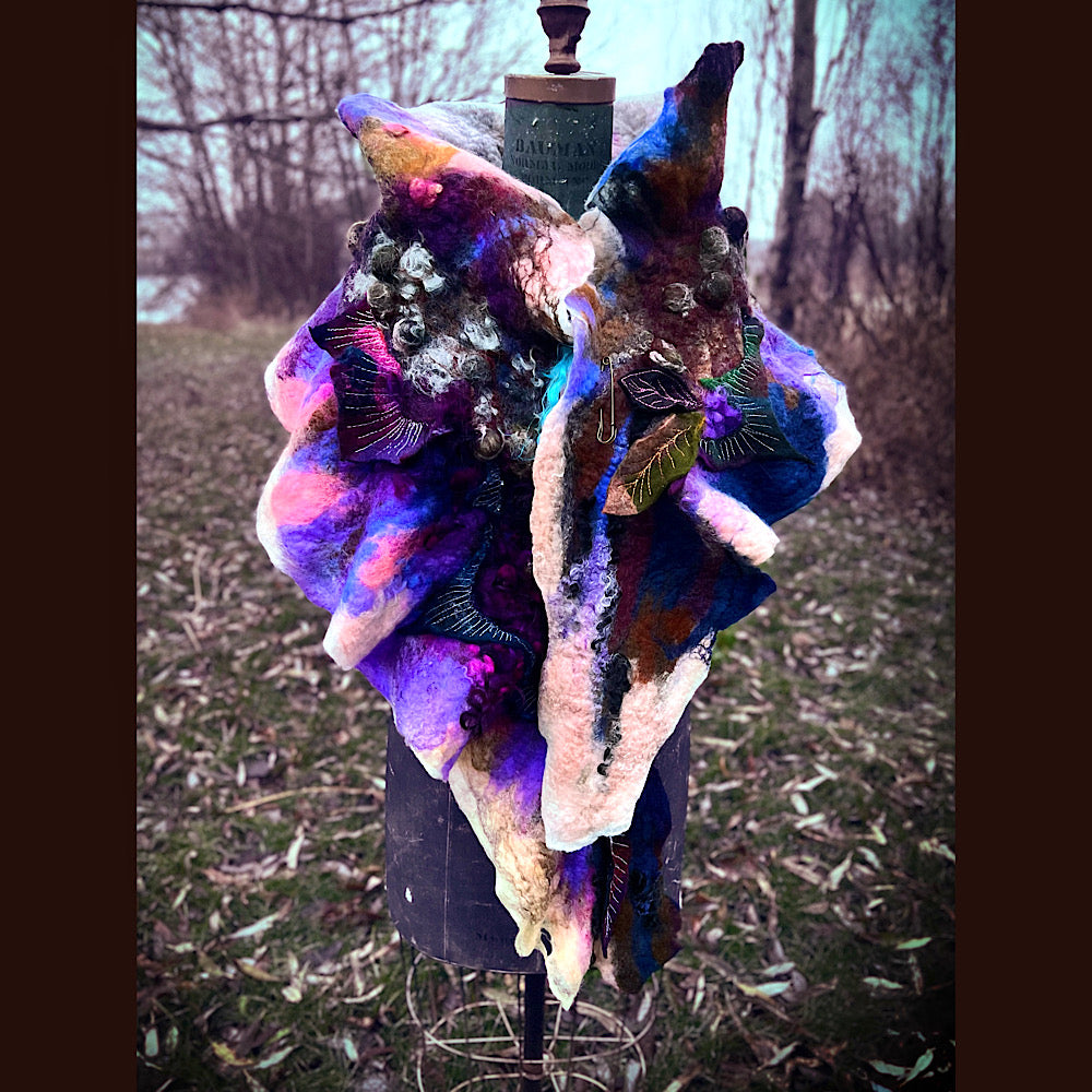 Soleil d’hiver felted scarf 75” X 18”