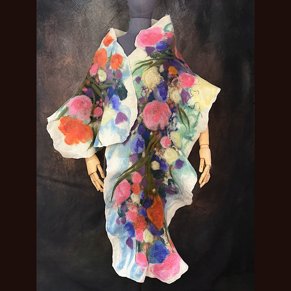 OOAK Handmade wool Felted Scarf 80” X 17” Original art work