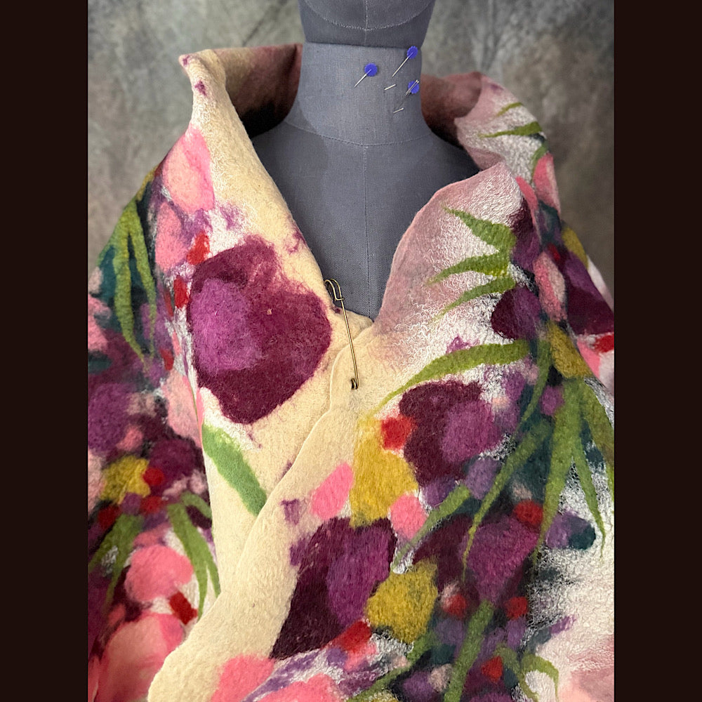 OOAK Handmade wool Felted Scarf 80” X 17” Original art work