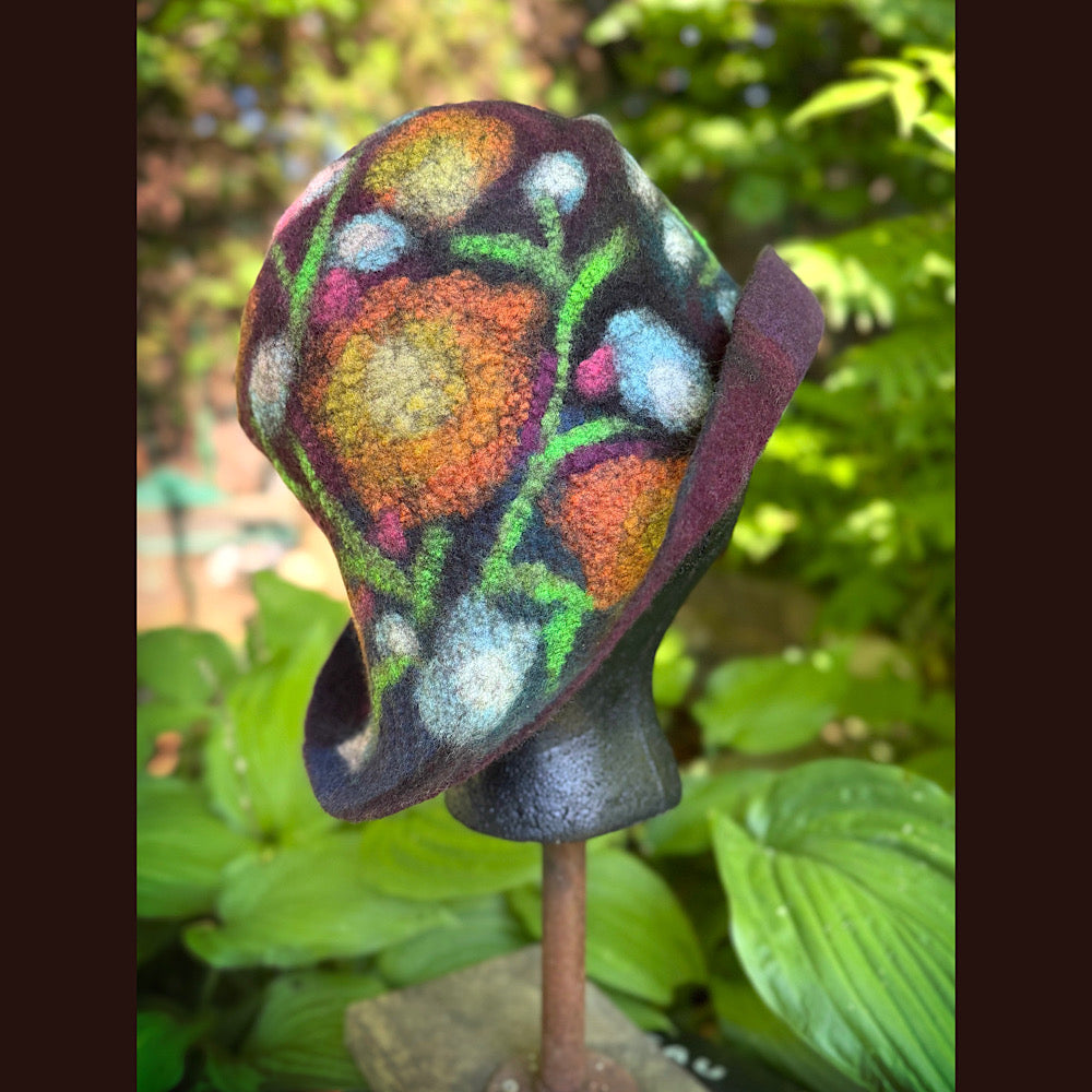 OOAK Handmade wool Felted hat 23.5” medium