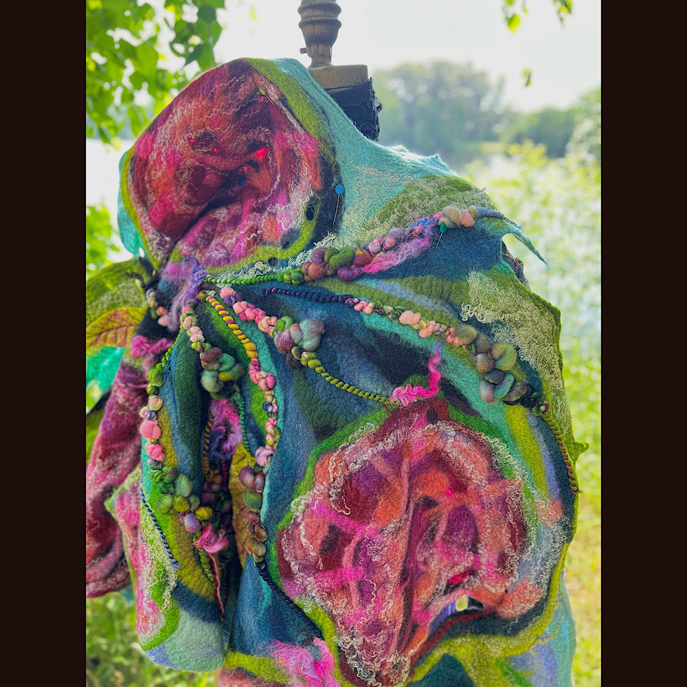 Wild Roses Large Felted Shawl 80” X 30”