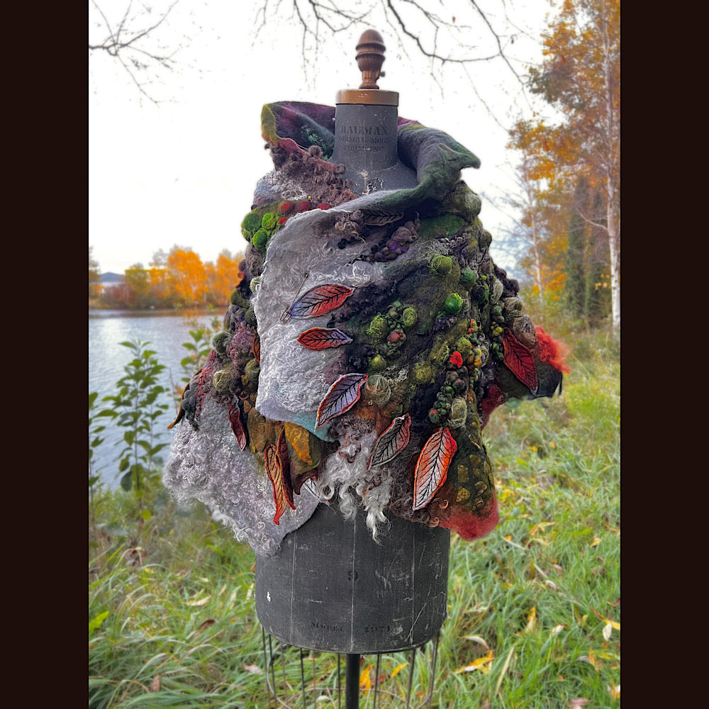 Reserved- Tundra felted shawl 78” X 22”- *this shawl has been extended *