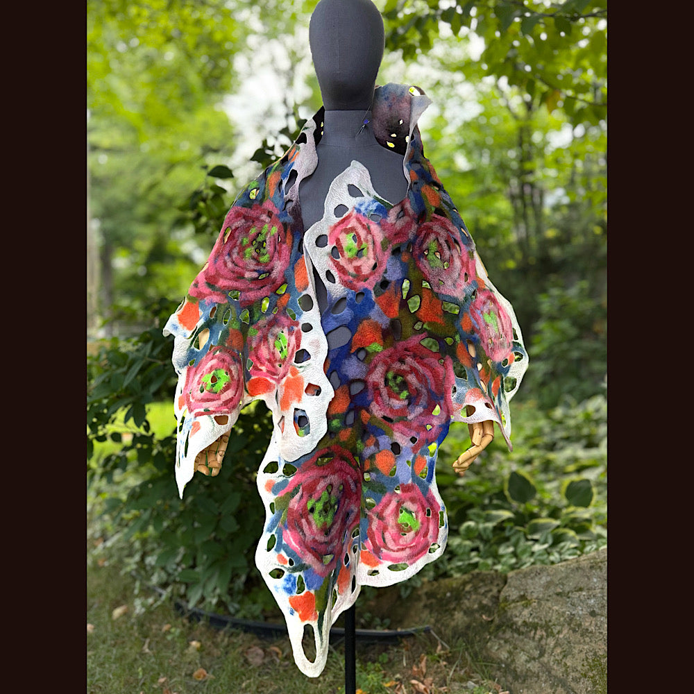 OOAK Handmade wool Felted Scarf 90” X 20” Original art work