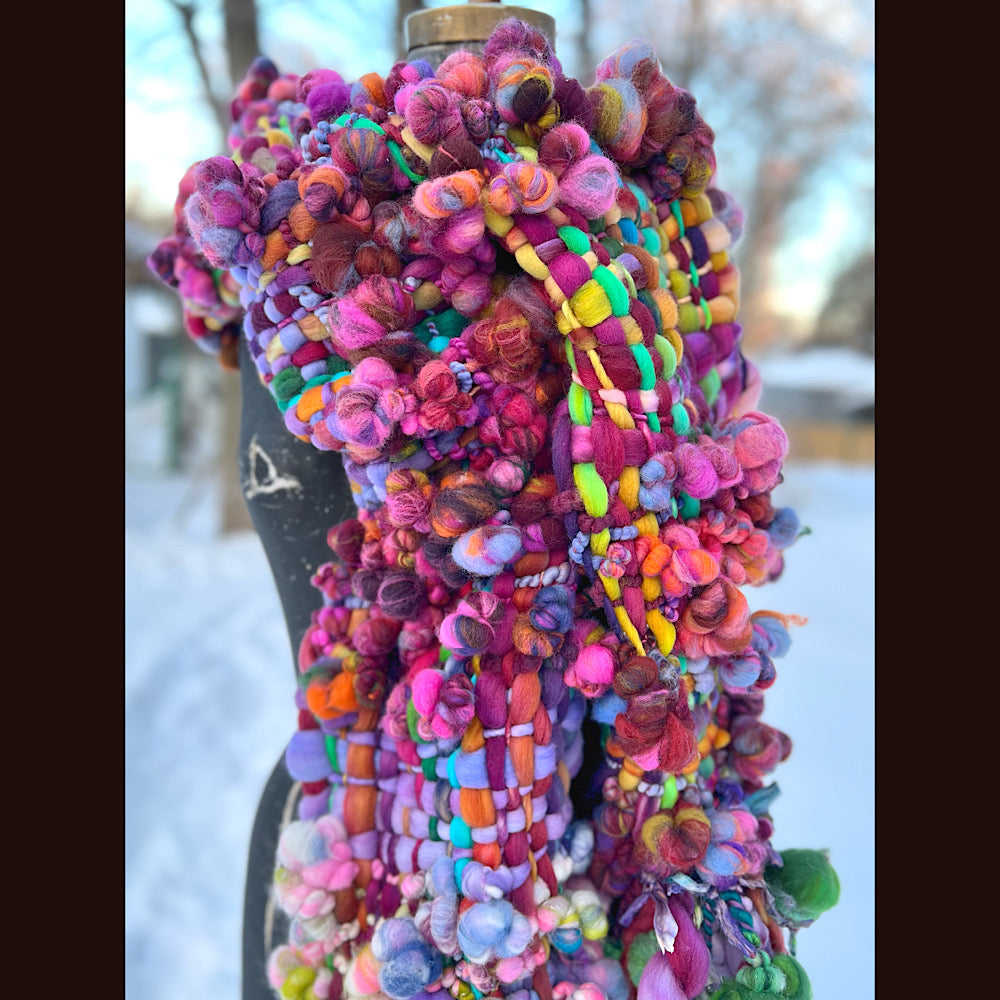 Winter rose Woven art yarn Scarf 100” X 8”