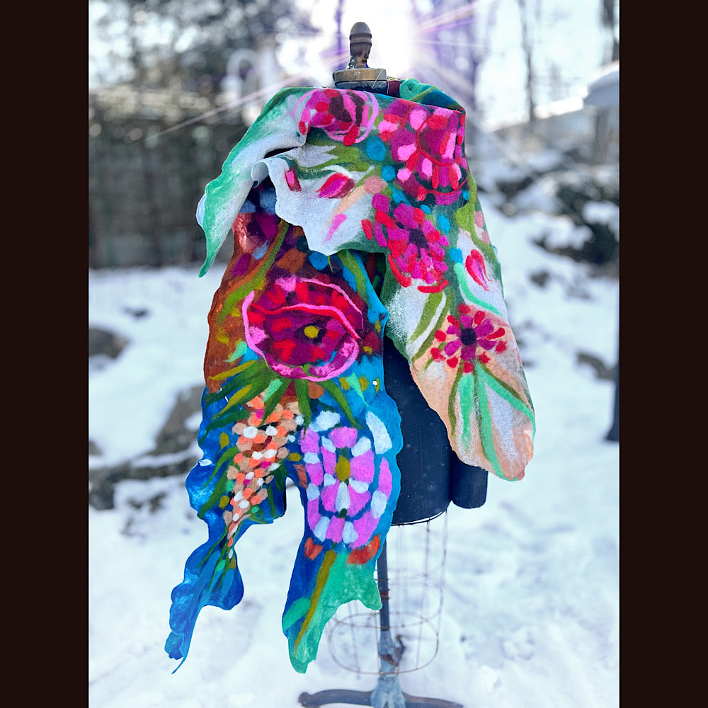 Rose Felted Shawl 84” X 21”