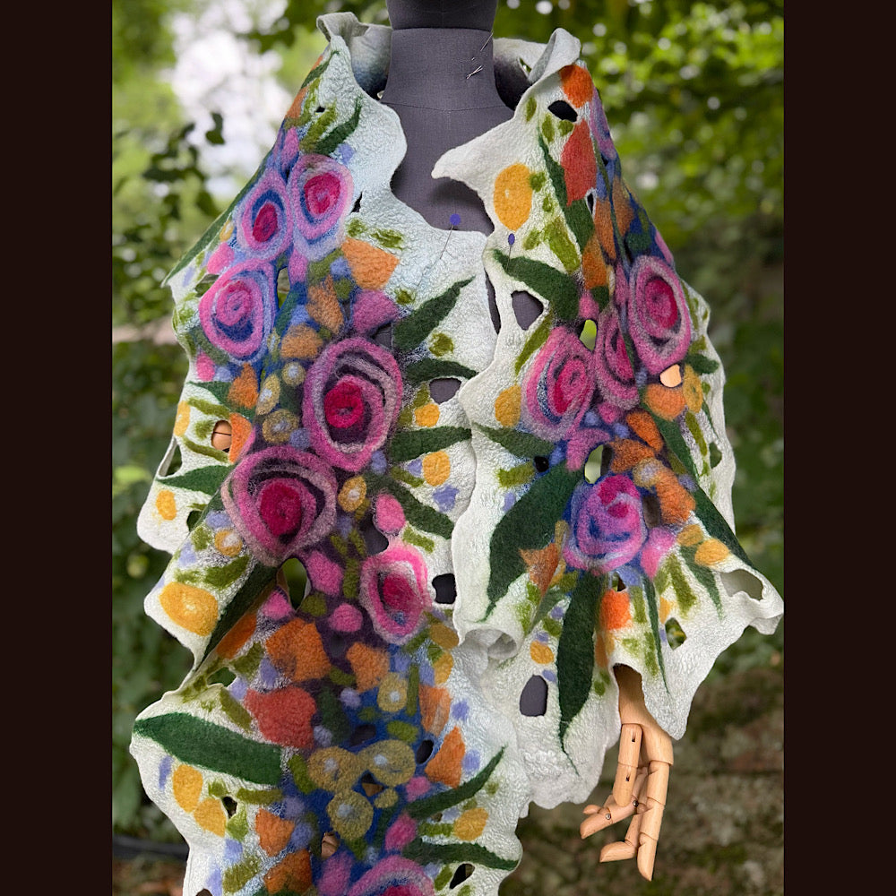 OOAK Handmade wool Felted Scarf 82” X 14” Original art work