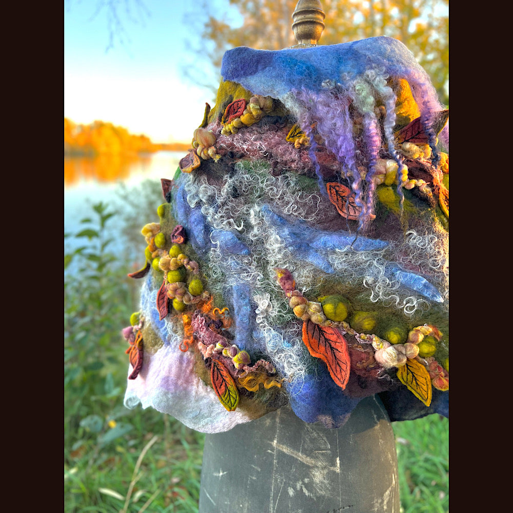Chicoutimi river felted shawl 59” X 22”