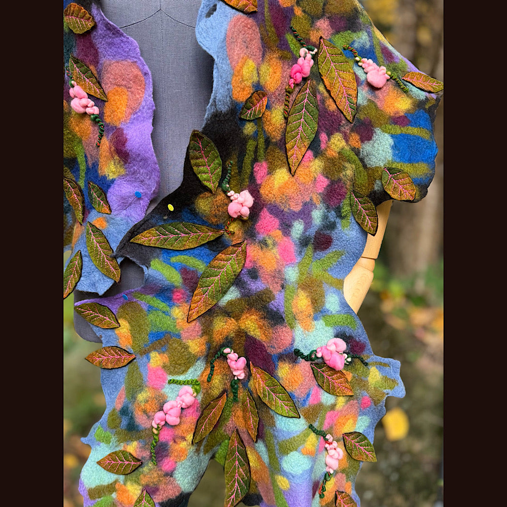 OOAK Handmade wool Felted Scarf 82” X 23” Original art work