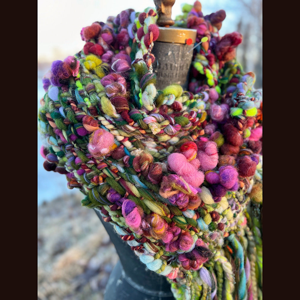 Woven scarf made of hand spun yarn 94” X 11”