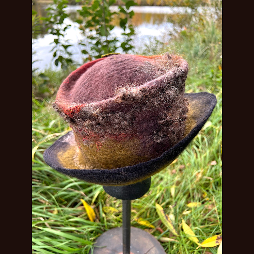 Felted top hat with leaves 23.5” medium