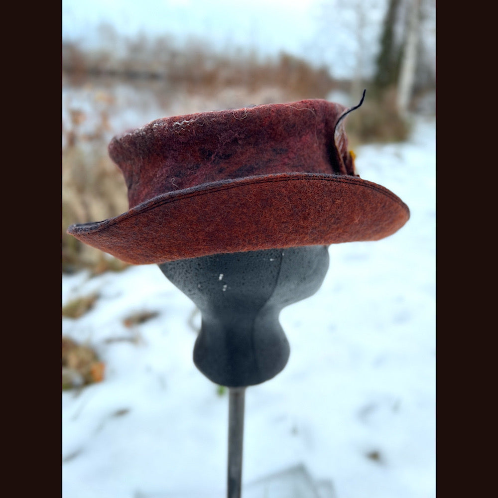 Felted top hat with rose 23” medium