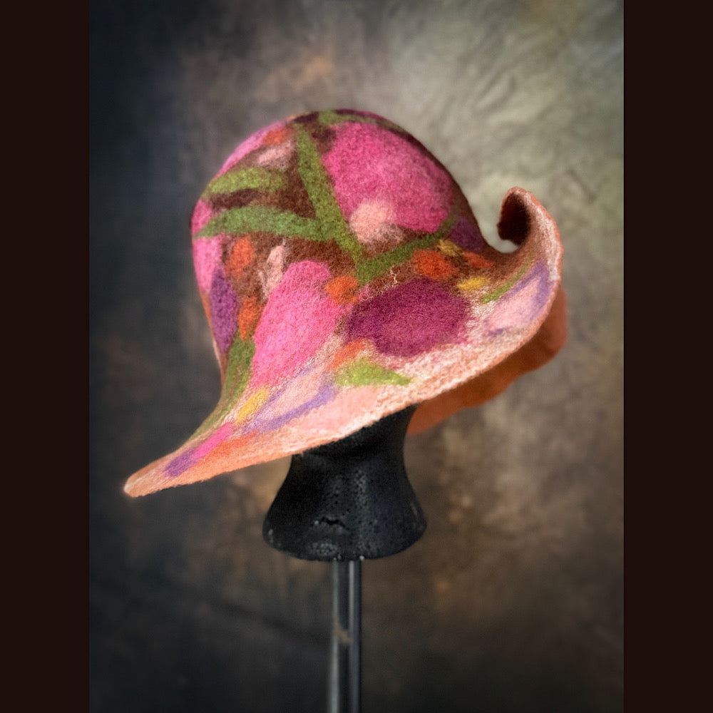 OOAK Handmade wool Felted hat 23.5” medium