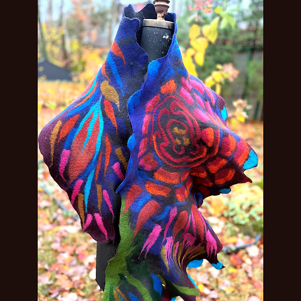 Handmade wool Felted Scarf 78” X 16”