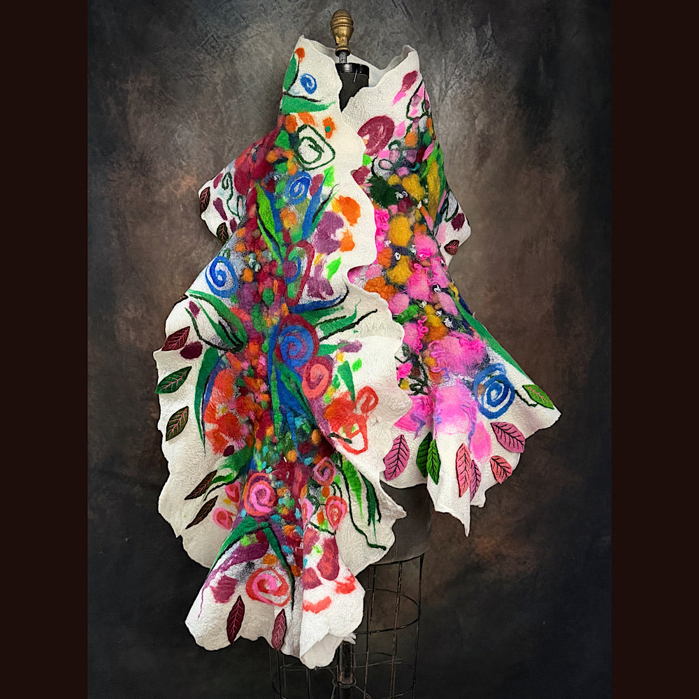 OOAK Handmade wool Felted Scarf 80” X 19”