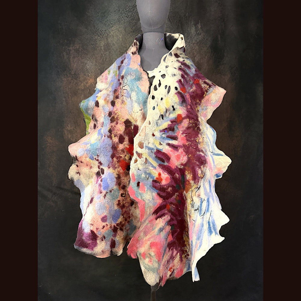 OOAK Handmade wool Felted Scarf 92” X 17”Original art work
