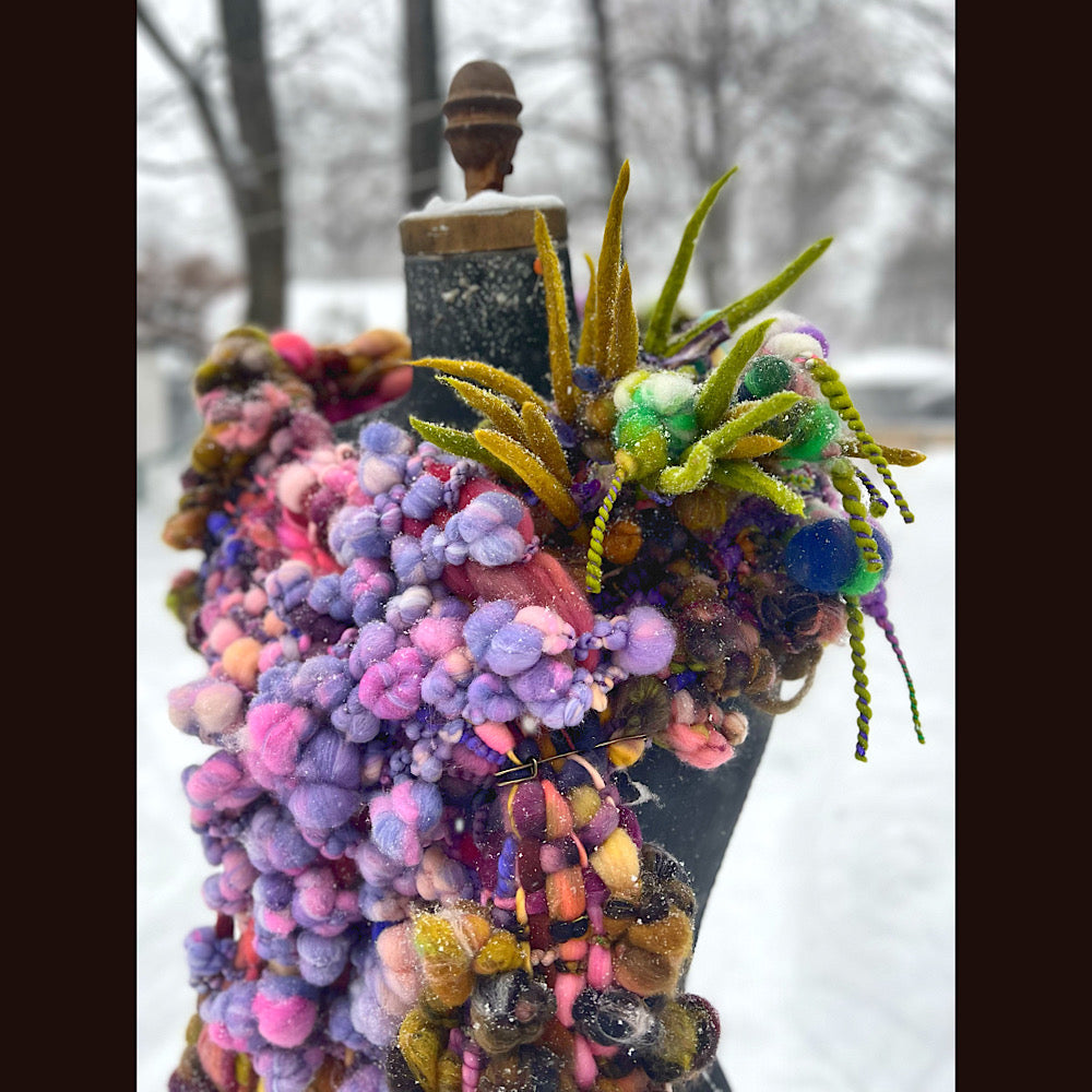 Velvet roses  woven art yarn Scarf 102” X 7 1/2”