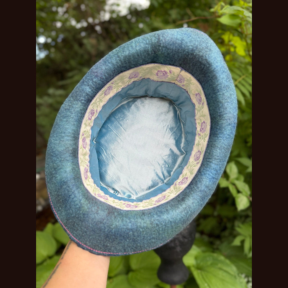 OOAK Handmade wool Felted hat 23.5” medium Silk lining