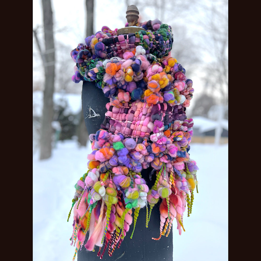 Frosted primroses woven art yarn Scarf 102” X 7”