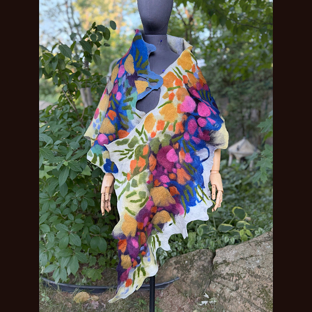 OOAK Handmade wool Felted Scarf 88” X 22” Original art work