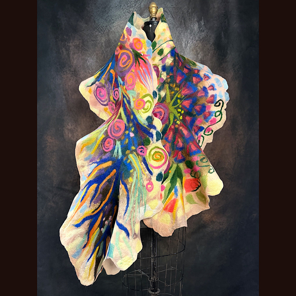 OOAK Handmade wool Felted Scarf 84” X 18”