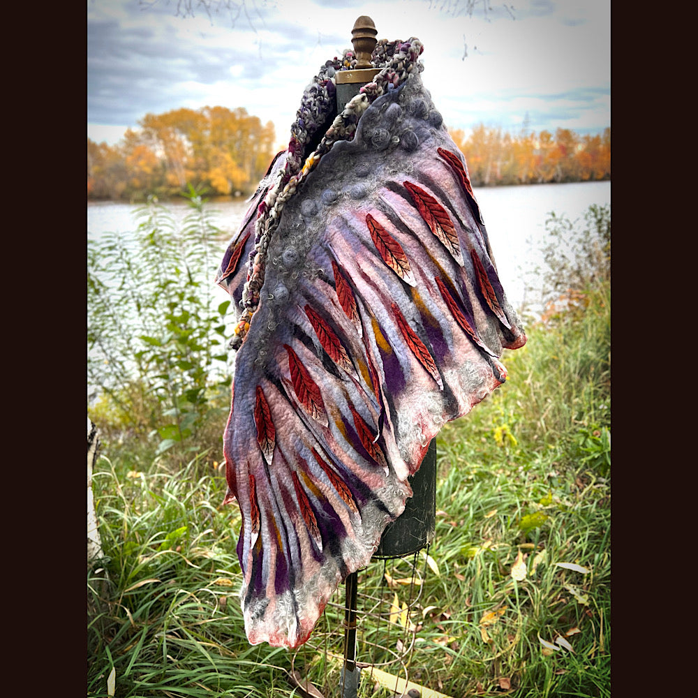 October sunset felted shawl 86” X 22”