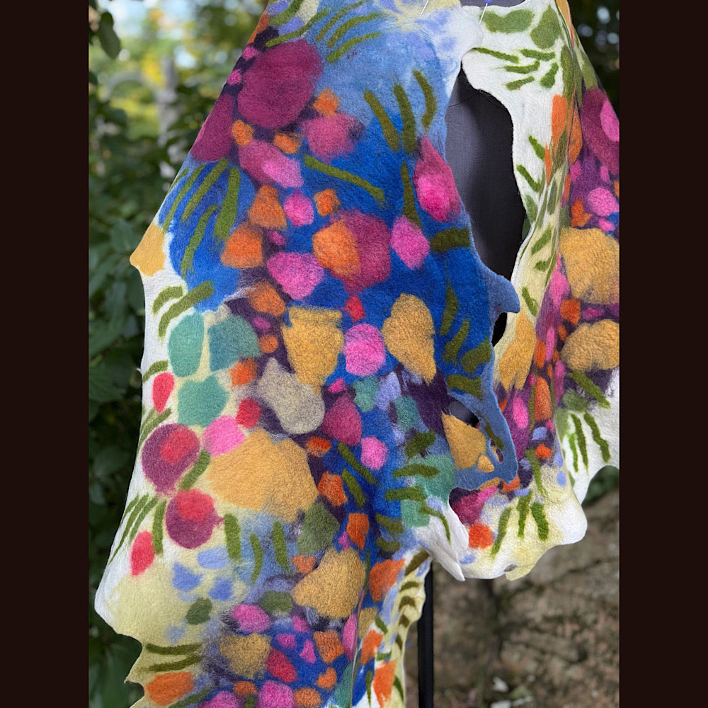OOAK Handmade wool Felted Scarf 88” X 22” Original art work