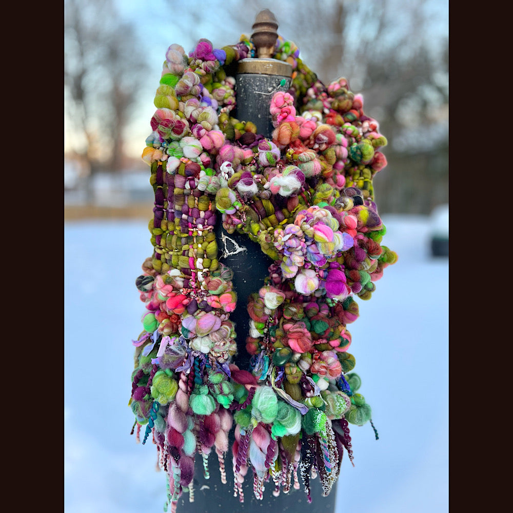 Winter rose Woven art yarn Scarf 102” X 7”