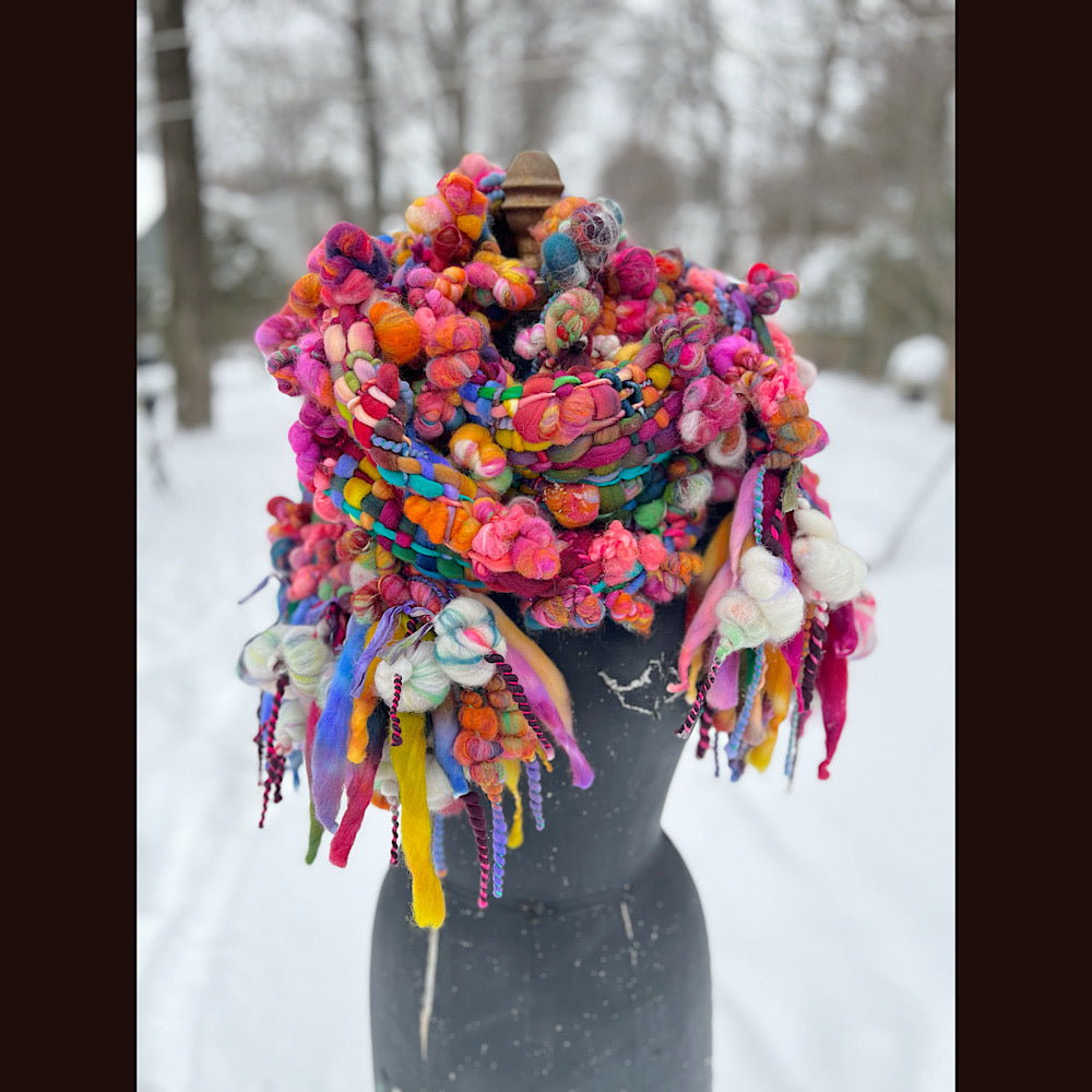 Winter rose Woven art yarn Scarf 104” X 8”