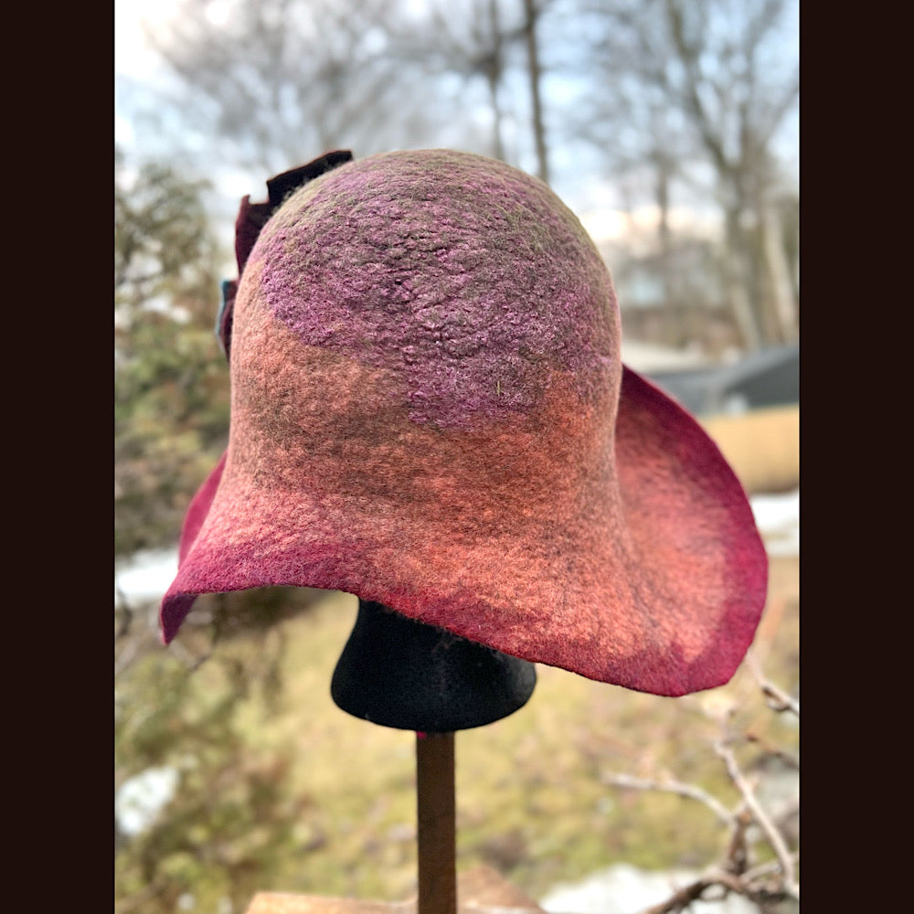 Felted cloche hat with flower 23” 1/2 medium