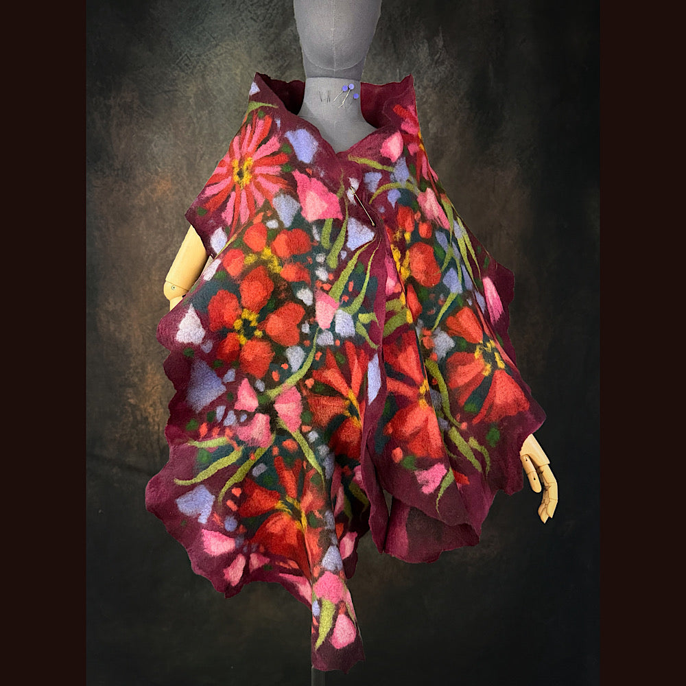 OOAK Handmade wool Felted Scarf 85” X 20” Original art work