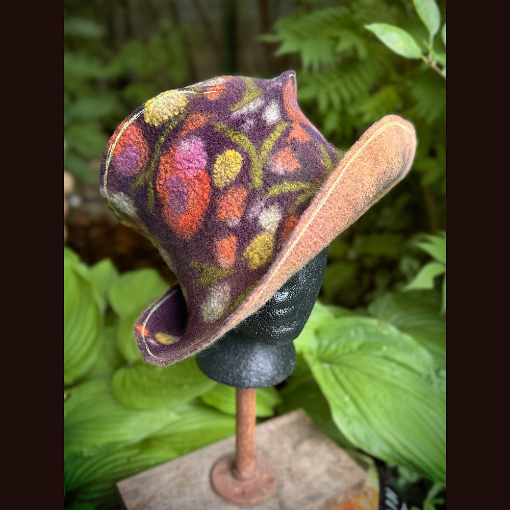 OOAK Handmade wool Felted hat 23.5” medium