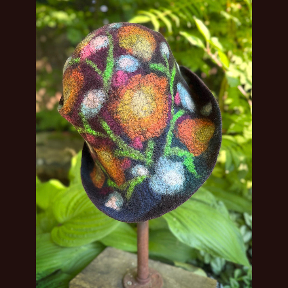 OOAK Handmade wool Felted hat 23.5” medium