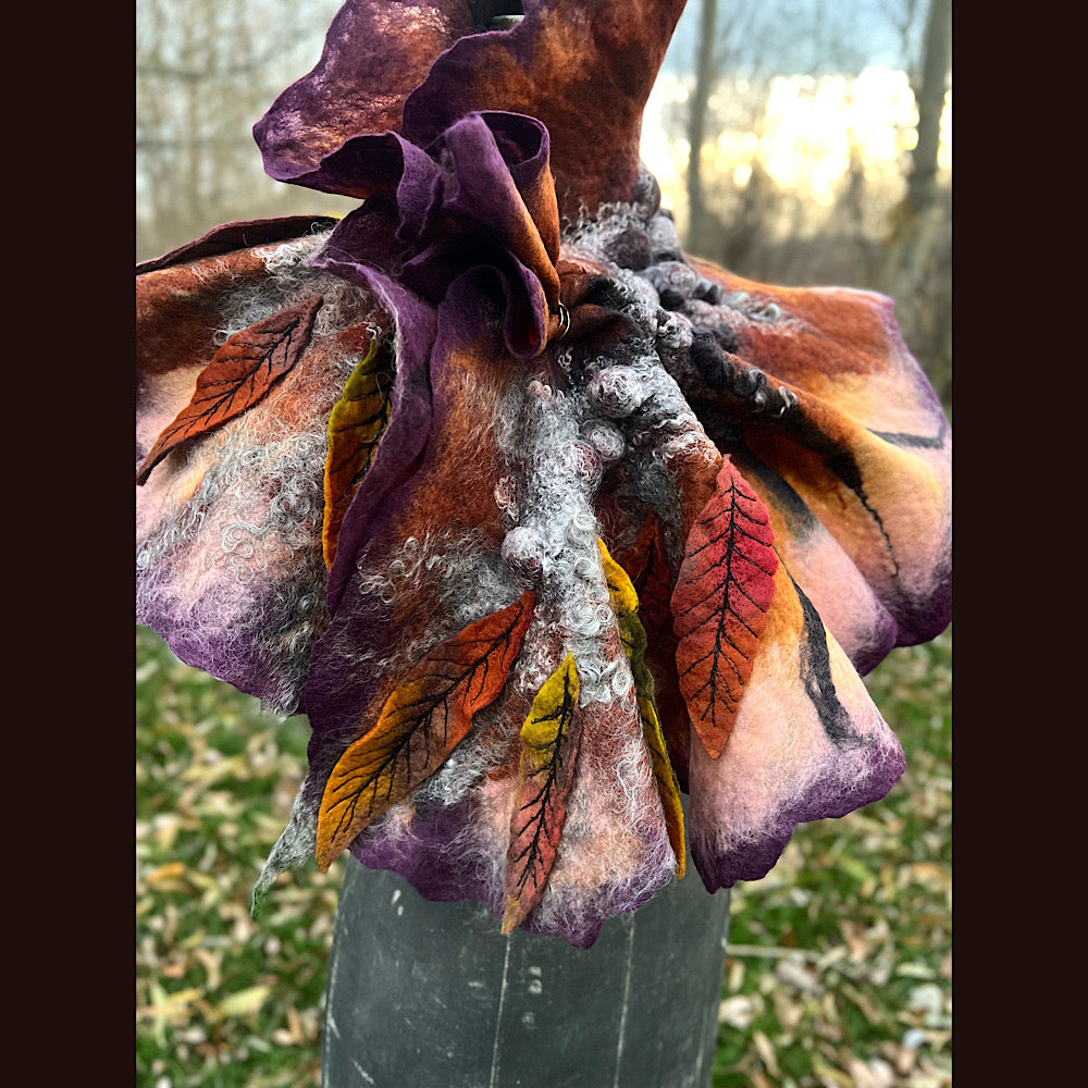 Autumn butterfly felted scarf 50” X 18”