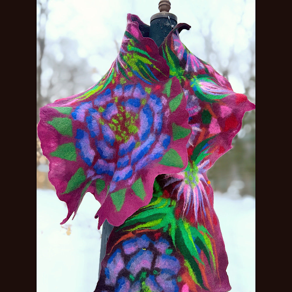 Handmade wool Felted Scarf 80” X 17”