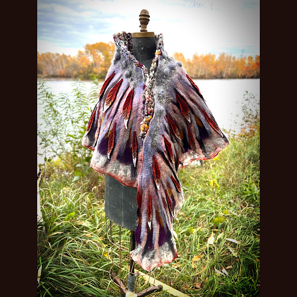 October sunset felted shawl 86” X 22”