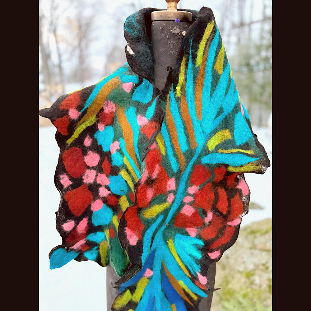 Handmade wool Felted Scarf 78” X 12”