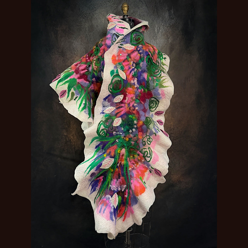 OOAK Handmade wool Felted Scarf 80” X 18”