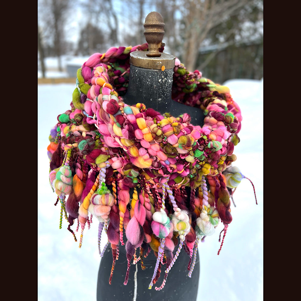 Winter rose Woven art yarn Giant cowl