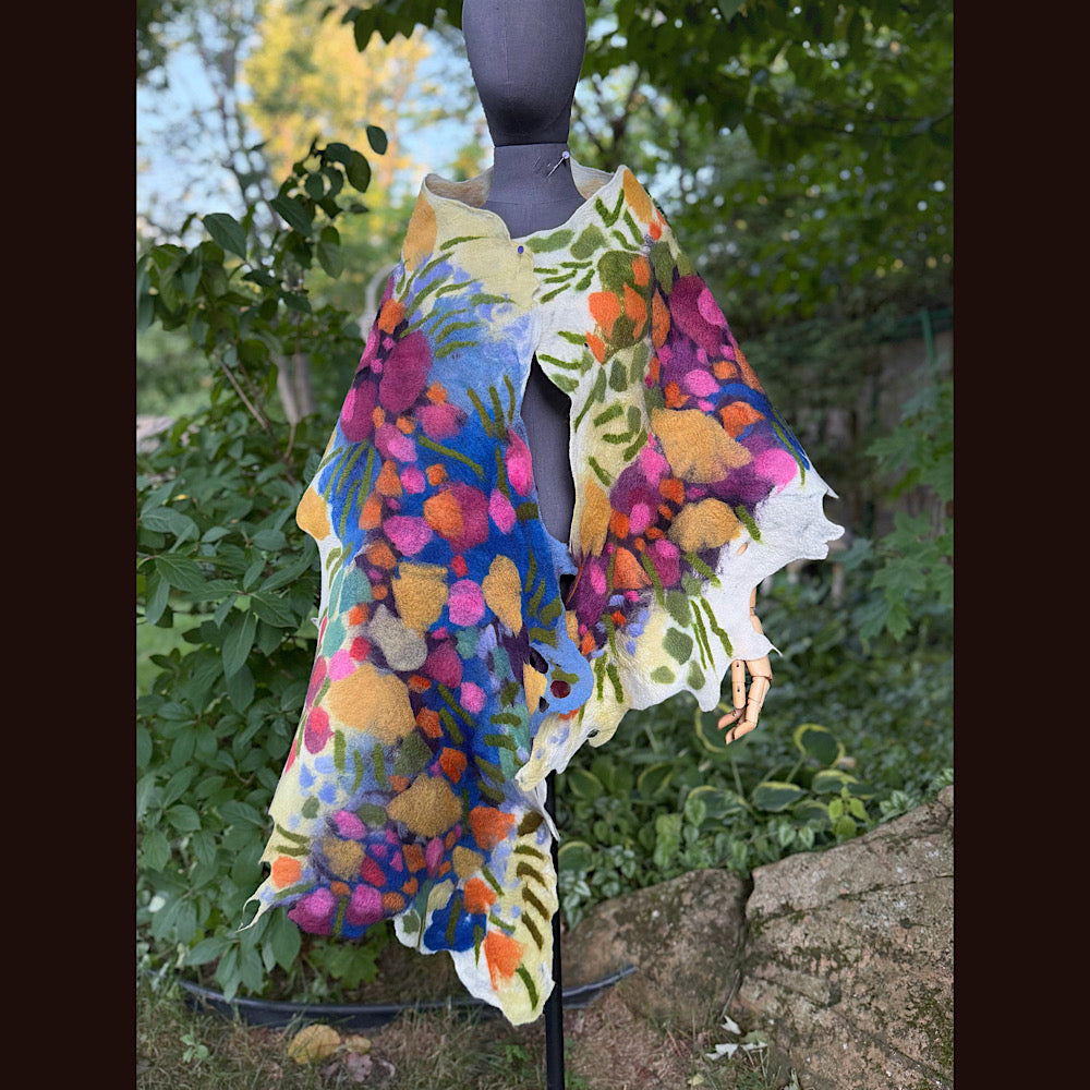 OOAK Handmade wool Felted Scarf 88” X 22” Original art work