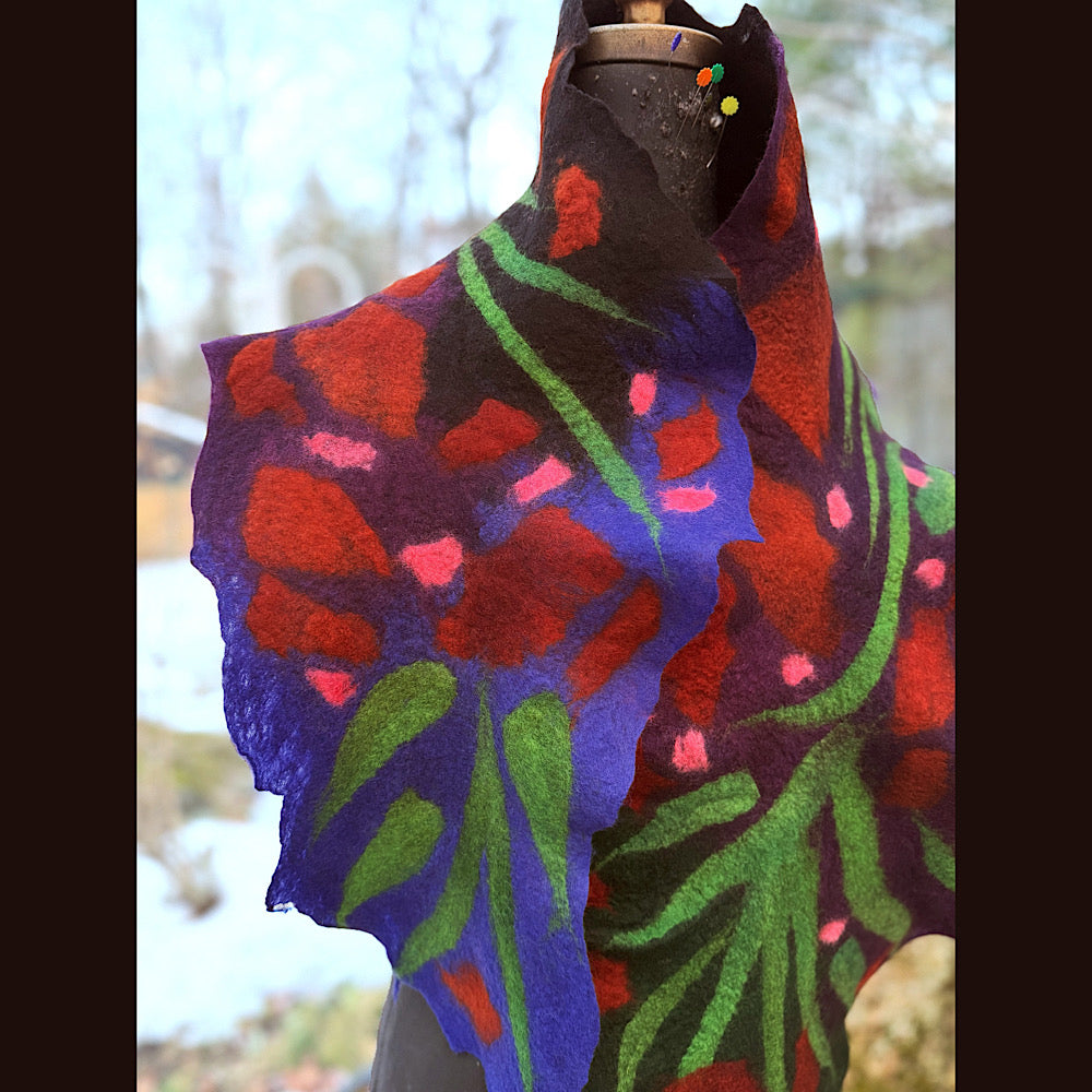 Handmade wool Felted Scarf 68” X 11”