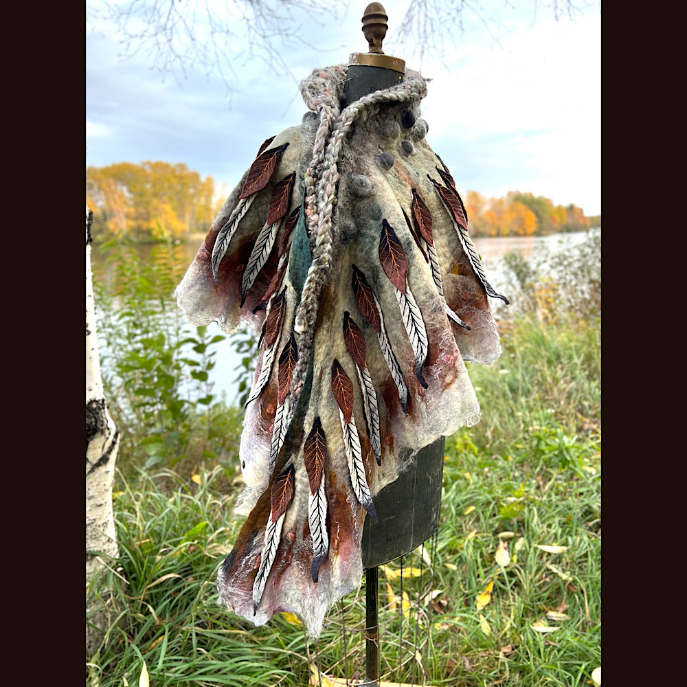 The Owl  felted shawl 80” X 25”