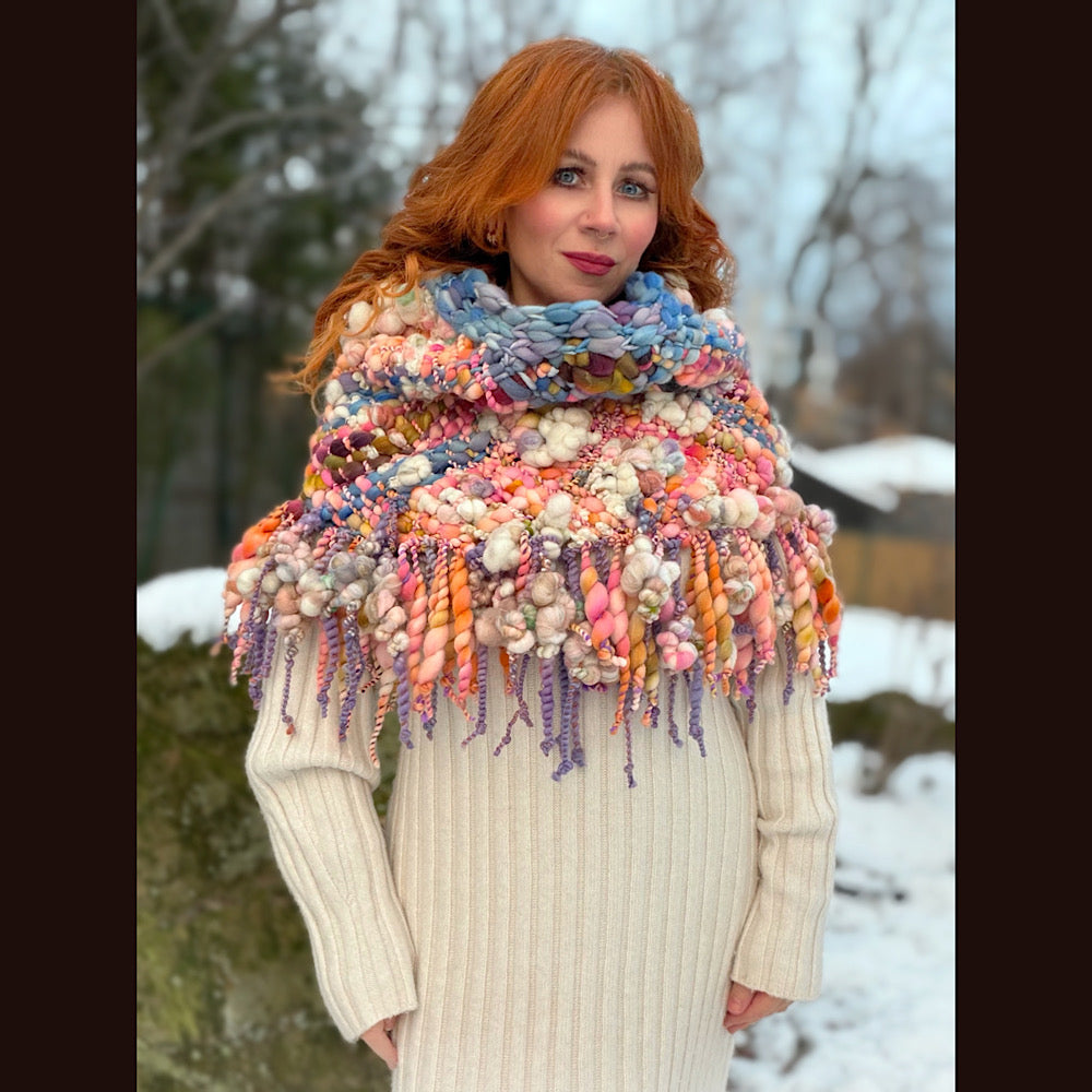 Handmade wool Woven Scarf shawlette 20” X 19”