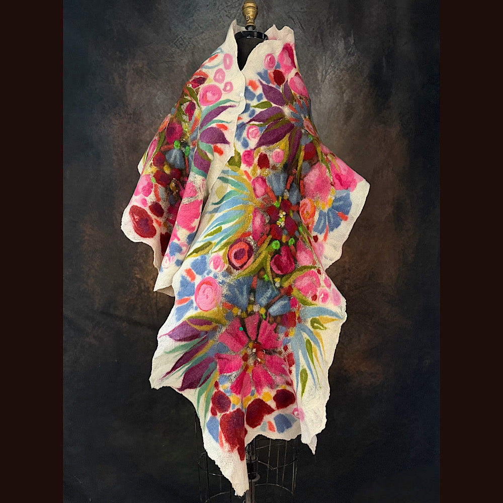 OOAK Handmade wool Felted Scarf 80” X 17” Original art work