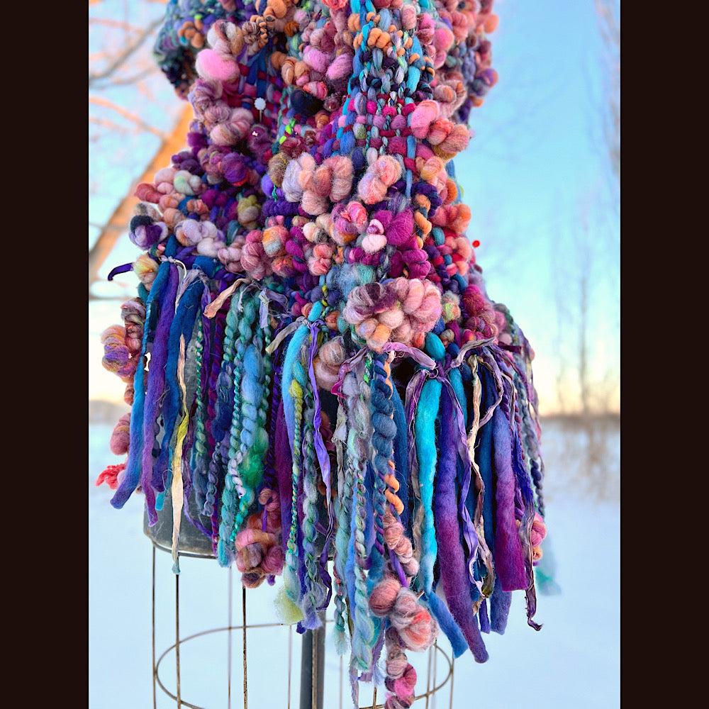 “Glorious innocence “ Woven scarf made of hand spun yarn 84” X 10”