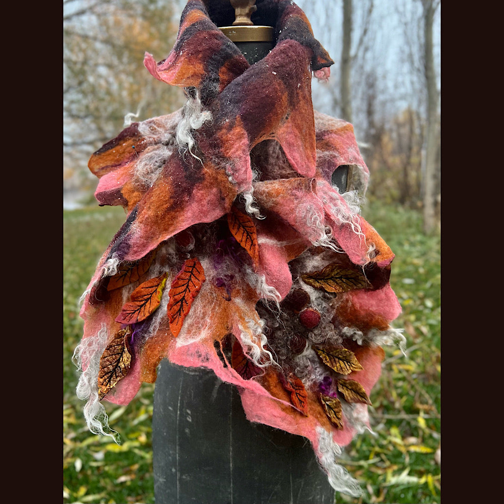 Autumn roses felted scarf 56” X 18