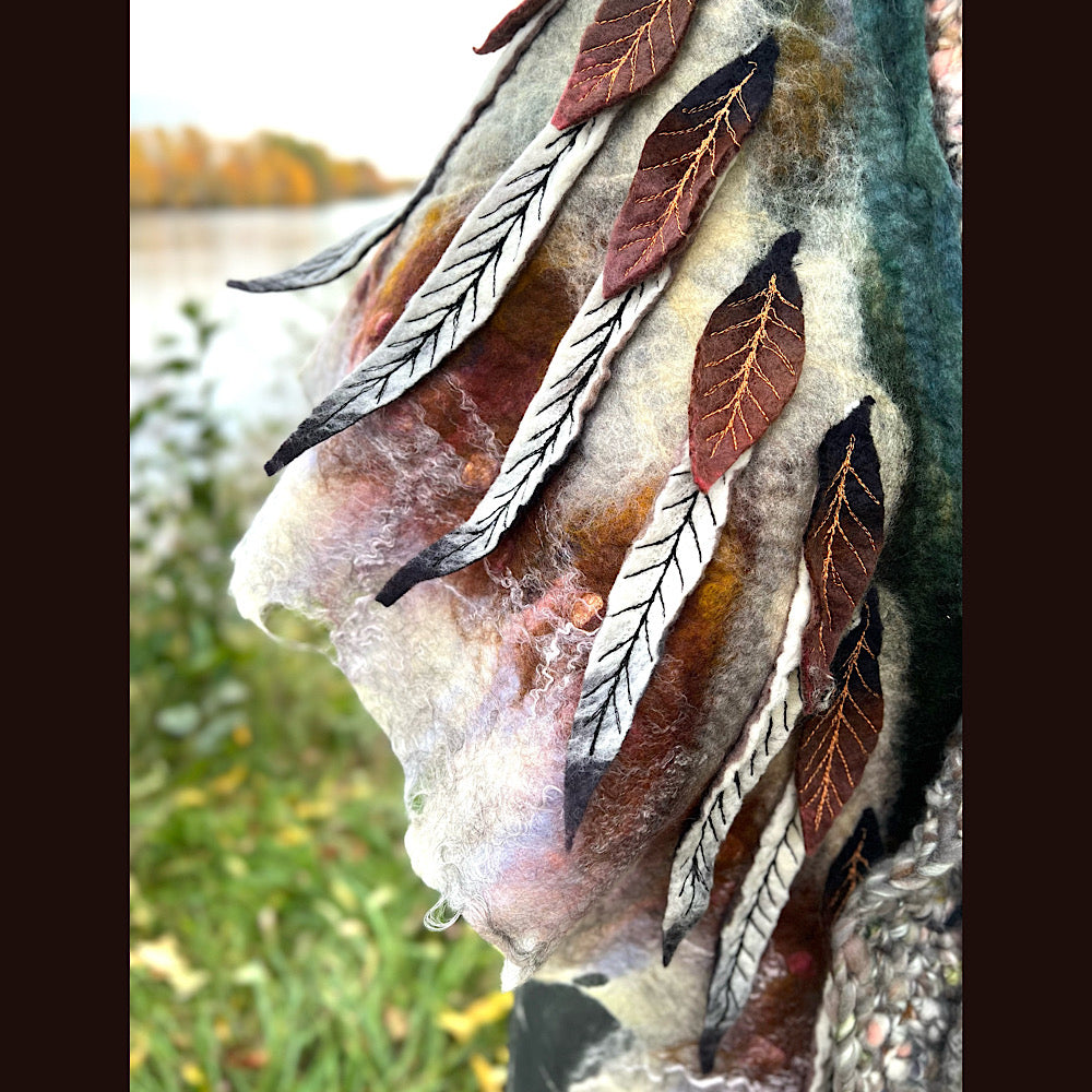 The Owl  felted shawl 80” X 25”
