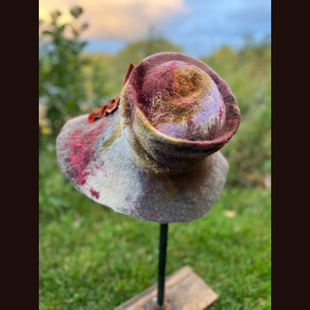 Felted top hat with leaves 24” medium large