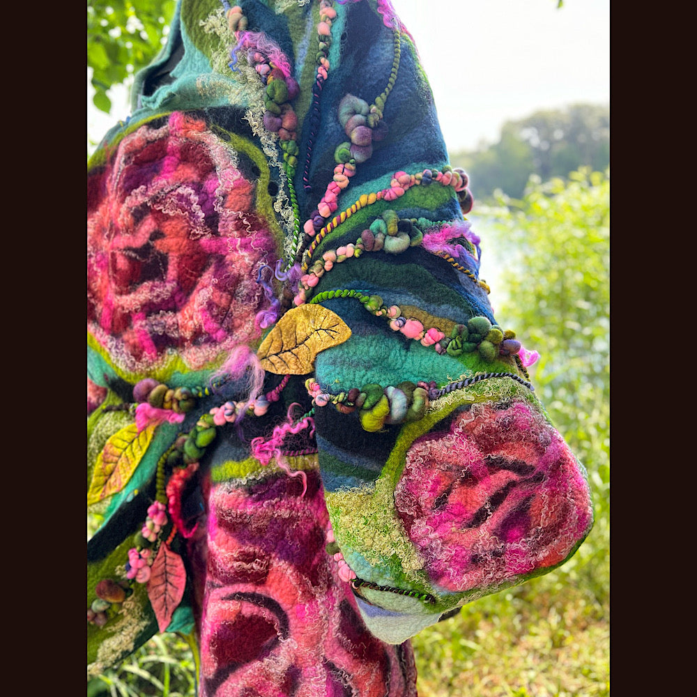 Wild Roses Large Felted Shawl 80” X 30”